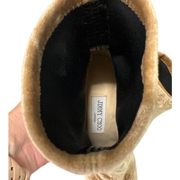 Jimmy Choo Louella 90 Velvet Sock Booties Golden Tan IT 36 US 6 - Picture 10 of 15